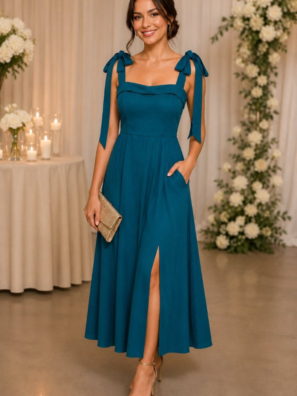 Francesca's Collections Teal Tie-Shoulder Maxi Dress L Special Occasion NWT